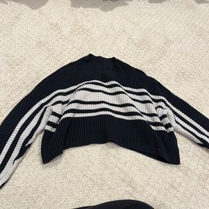 Striped cropped mock neck sweater